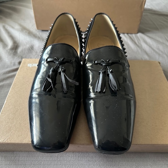 Christian Louboutin Black Tassilo Spike Stud Tassel Leather Loafer - Picture 1 of 8